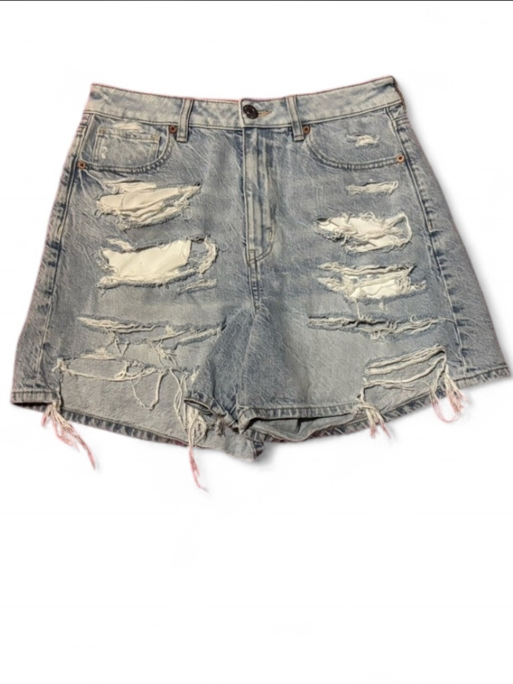 American Eagle Relaxed Mom Distressed Light Blue Cotton Jean Shorts Size 8